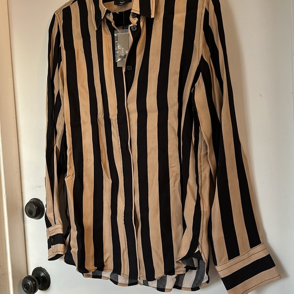 J Crew Classic fit cupro blend shirt in stripe Tan Black Button Down 8 NWT - Picture 3 of 7